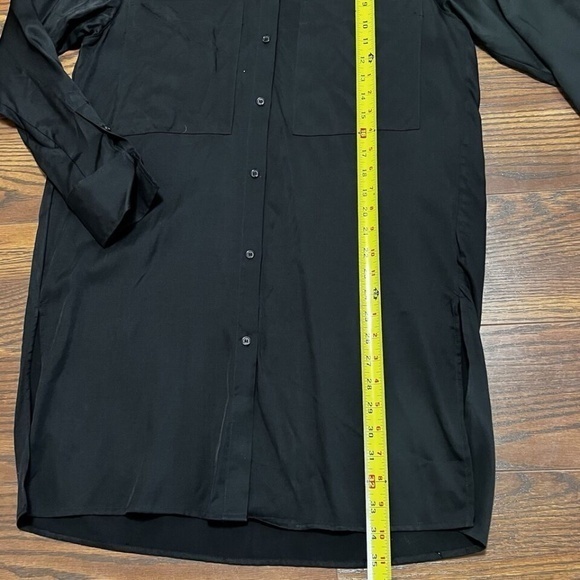 Black Satin Shirt‎ Dress Long Sleeve Button Up Pockets Oversized XS - Picture 9 of 10